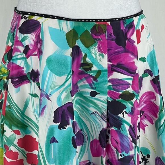 Peter Nygard White Teal Floral 100% Silk Cottage Vintage Skirt NWOT Size 10 - Picture 5 of 11